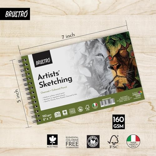 Brustro Drawing & Sketching Wiro Pad,5x7 inches,160 GSM,30 Sheets with Graphite Pencil Set of 12 (10B–2H) Tin Box. Sketch and Gift - Image 4