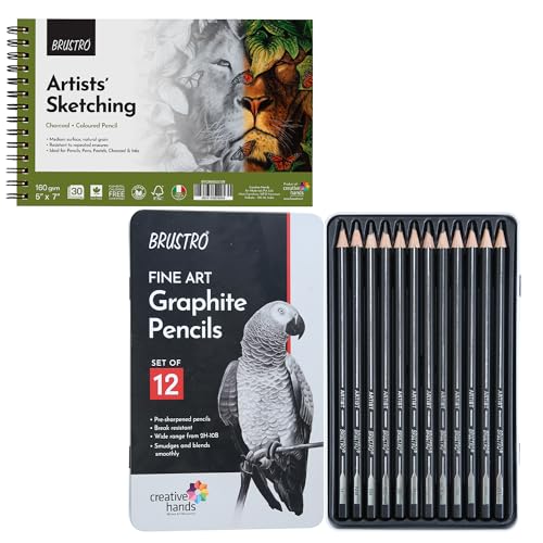 Brustro Drawing & Sketching Wiro Pad,5x7 inches,160 GSM,30 Sheets with Graphite Pencil Set of 12 (10B–2H) Tin Box. Sketch and Gift - Image 2