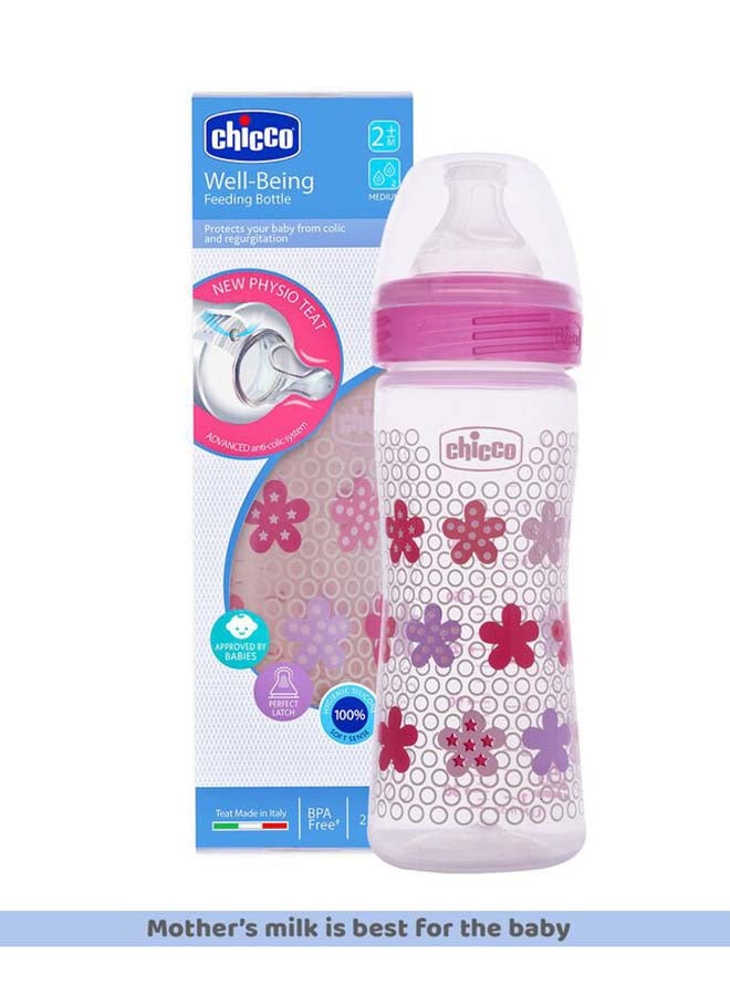 Chicco Well-Being Feeding Bottle (250ml, Medium) 2m+ Medium Flow (Pink) - Image 2