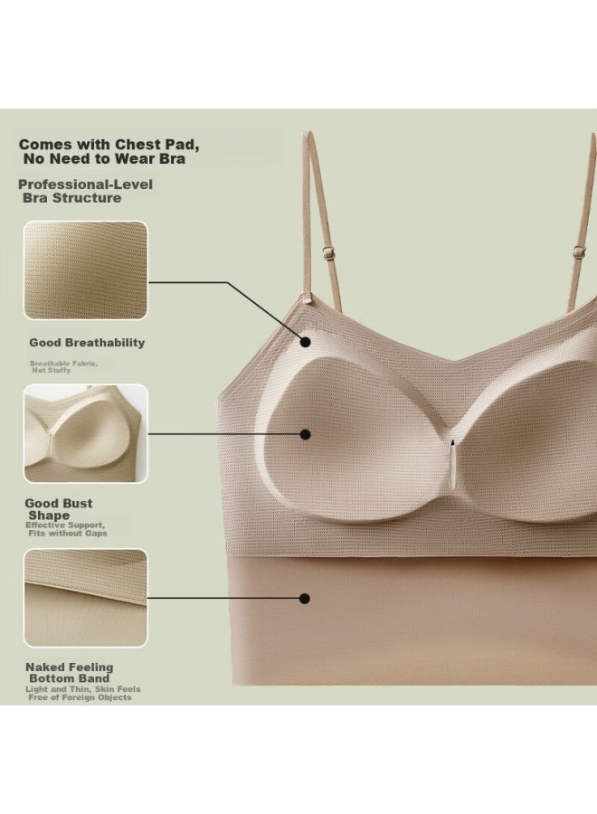 Gujin Ice Silk Camisole Tank Top For Women With Built-in Bra Pads, Can Be Worn Alone Or As Outer Layer, Slim-fit Undershirt, Lightweight And Comfortable Without Needing A Bra - Image 4