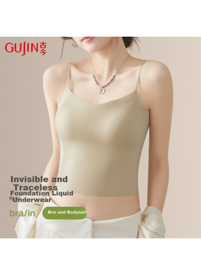Gujin Ice Silk Camisole Tank Top For Women With Built-in Bra Pads, Can Be Worn Alone Or As Outer Layer, Slim-fit Undershirt, Lightweight And Comfortable Without Needing A Bra - Image 1