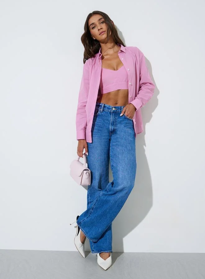 ستايلي Pink Longline Shirt and Bralette Top Set