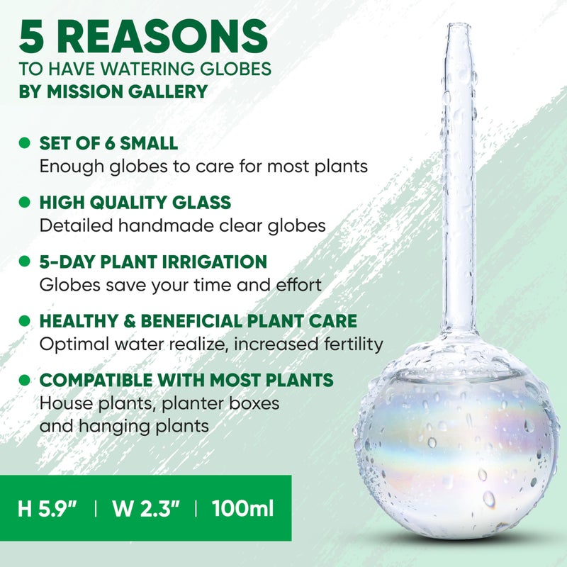 Mission Gallery Clear Plant Watering Globes Set of 6 - Small Self Watering Globes for Indoor & Outdoor Plants - Automatic, Glass Watering Bulbs for Daily Use, Plant Watering Devices - Image 3
