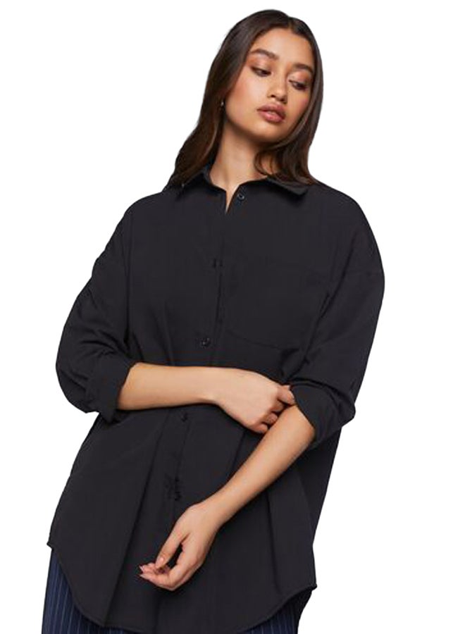 FOREVER 21 Oversized Longline Poplin Shirt - Image 1