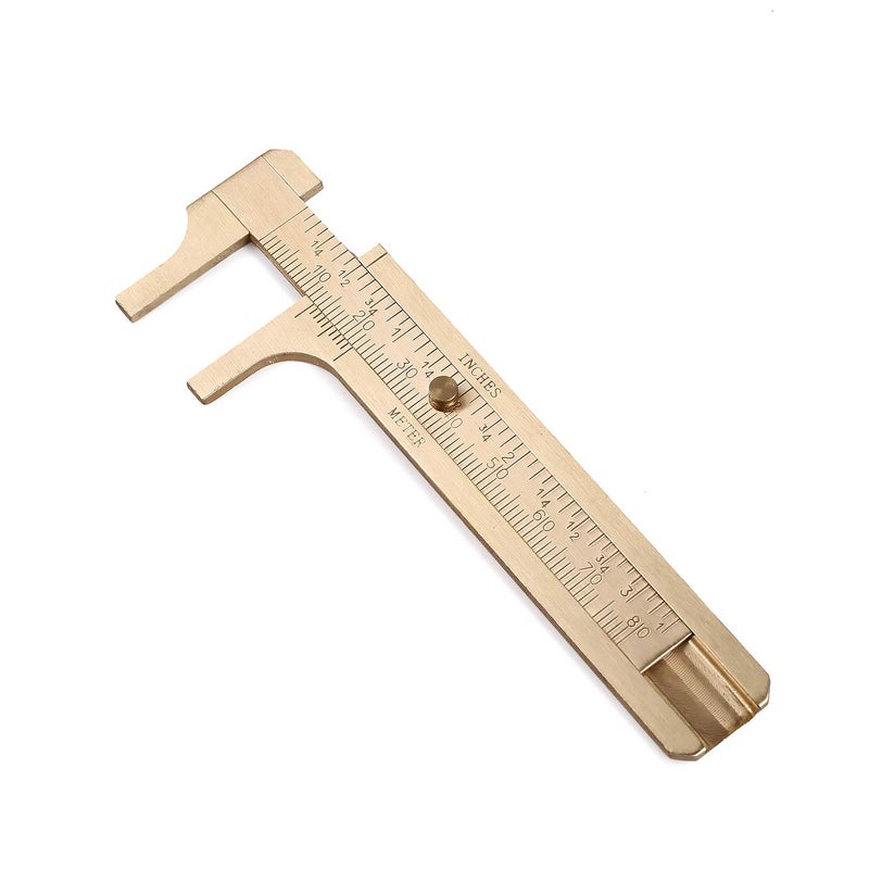 Juland Retro Vernier Caliper Copper Alloy Mini Brass Sliding Pocket Caliper Metal Double Scale for Measuring Gemstones and Jewelry Components Bead Wire Guitar Repair 80 mm /3.15" - Image 1
