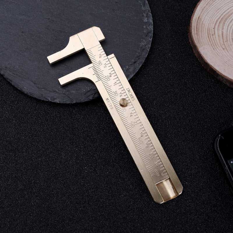 Juland Retro Vernier Caliper Copper Alloy Mini Brass Sliding Pocket Caliper Metal Double Scale for Measuring Gemstones and Jewelry Components Bead Wire Guitar Repair 80 mm /3.15" - Image 5