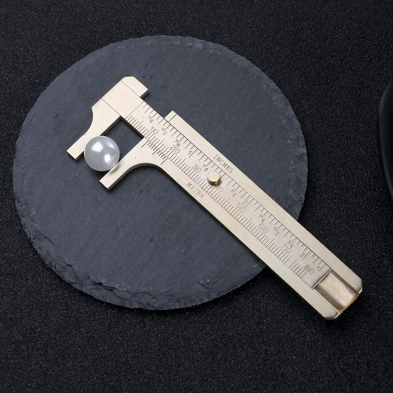 Juland Retro Vernier Caliper Copper Alloy Mini Brass Sliding Pocket Caliper Metal Double Scale for Measuring Gemstones and Jewelry Components Bead Wire Guitar Repair 80 mm /3.15" - Image 4