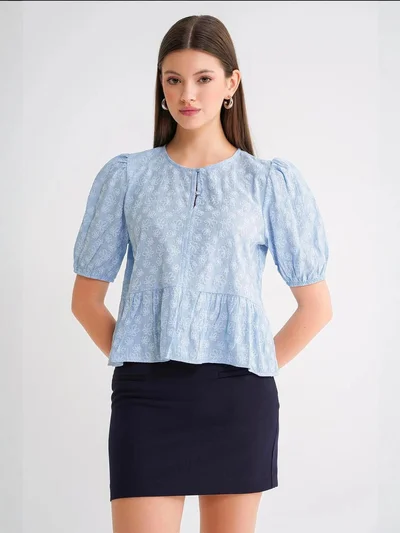 MixRay Mixray Frilly Crew Neck Blouse