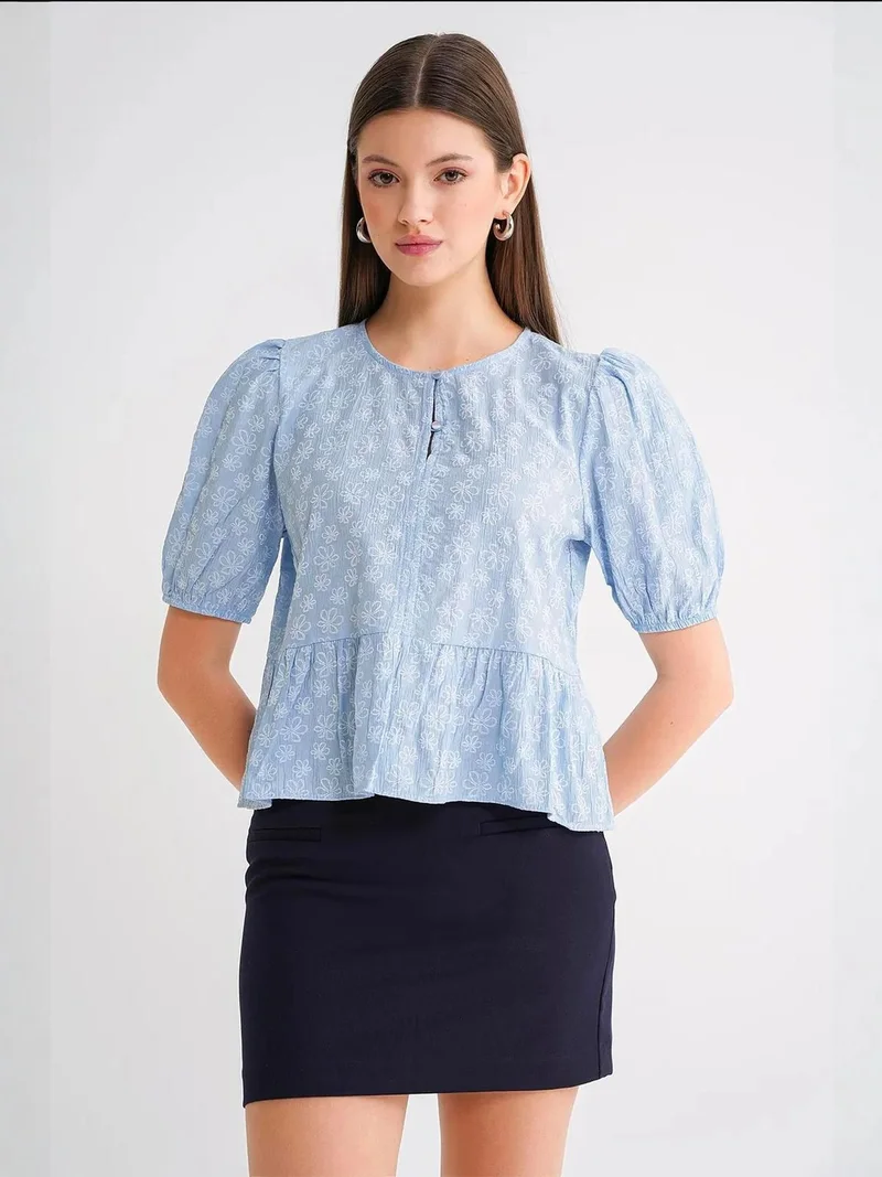 MixRay Mixray Frilly Crew Neck Blouse