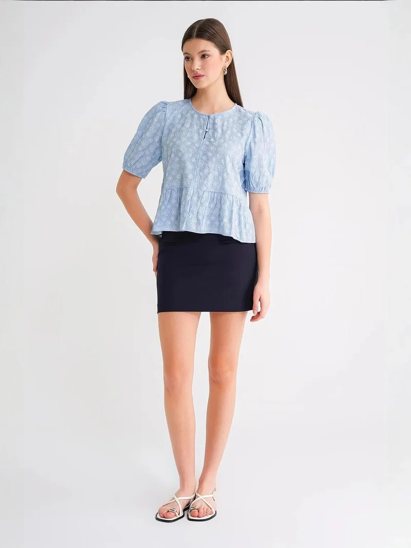 MixRay Mixray Frilly Crew Neck Blouse