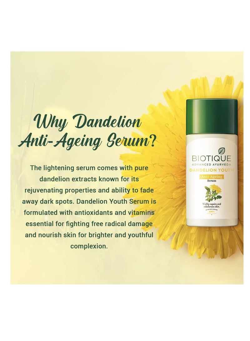 Biotique Dandelion Youth Anti Ageing Serum Ayurvedic and Organically Pure Anti Ageing Serum for Men & Women Reduces Fine Lines & Wrinkles 100%  - Image 4