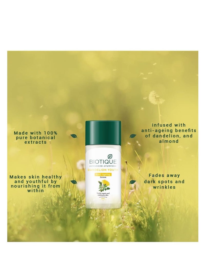 Biotique Dandelion Youth Anti Ageing Serum Ayurvedic and Organically Pure Anti Ageing Serum for Men & Women Reduces Fine Lines & Wrinkles 100%  - Image 2