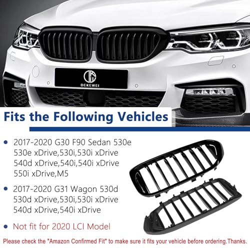 DEKEWEI G30 Grille,Single Slat Gloss Black Kidney Grill Compatible with BMW 2017-2020 5 Series G30 G31 F90 (M5) 530e 530e xDrive 530i 530i xDrive 540i 540i xDrive 550i xDrive ABS Black Kidney Grill - Image 4
