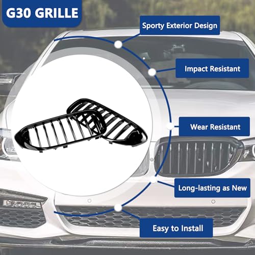 DEKEWEI G30 Grille,Single Slat Gloss Black Kidney Grill Compatible with BMW 2017-2020 5 Series G30 G31 F90 (M5) 530e 530e xDrive 530i 530i xDrive 540i 540i xDrive 550i xDrive ABS Black Kidney Grill - Image 3