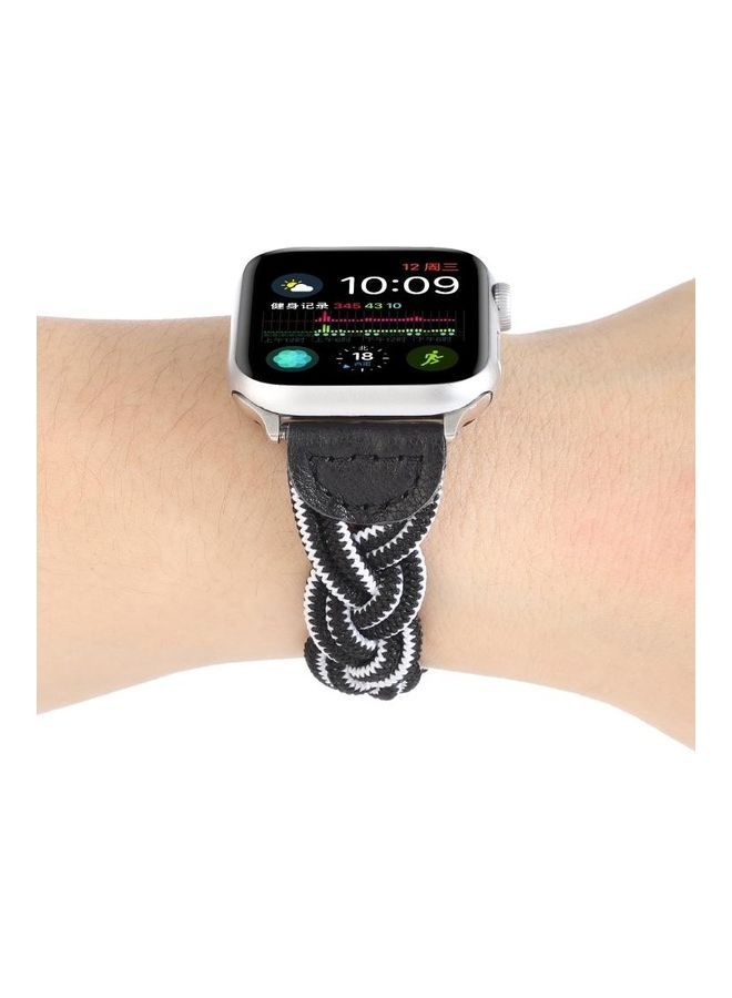 NIBEMINENT Ethnic Replacement Watchband For Apple Watch Series 1/2/3/4/5/6/7/SE 42/44/45mm Black/White  - Image 5