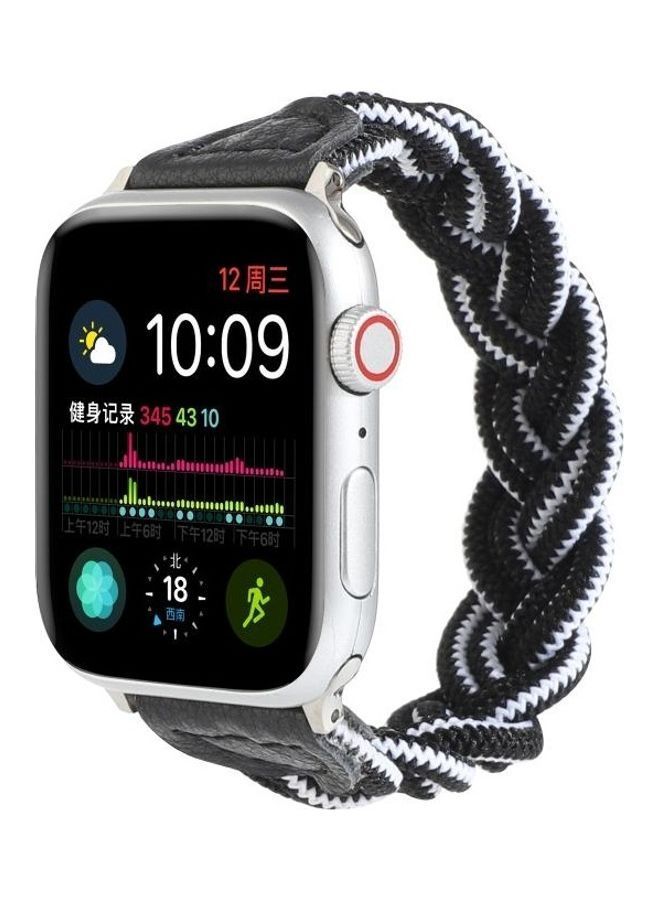 NIBEMINENT Ethnic Replacement Watchband For Apple Watch Series 1/2/3/4/5/6/7/SE 42/44/45mm Black/White  - Image 3