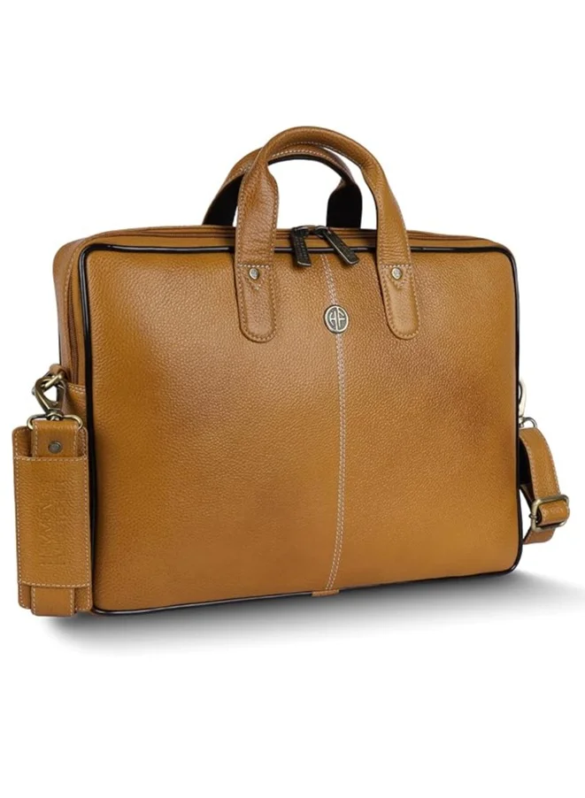 HAMMONDS FLYCATCHER Genuine Leather Office Bag for Men - 15.6 Inch Laptop Bag for Men, Professional Leather Bag for Men - Adjustable Straps and Multiple Compartments-Mango
