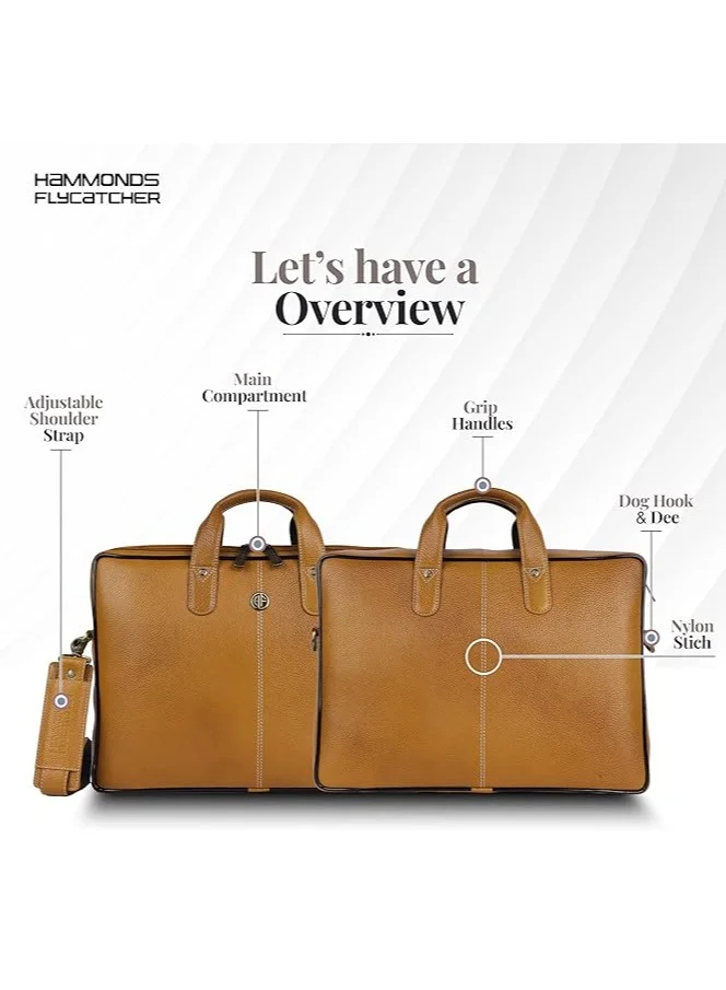 HAMMONDS FLYCATCHER Genuine Leather Office Bag for Men - 15.6 Inch Laptop Bag for Men, Professional Leather Bag for Men - Adjustable Straps and Multiple Compartments-Mango