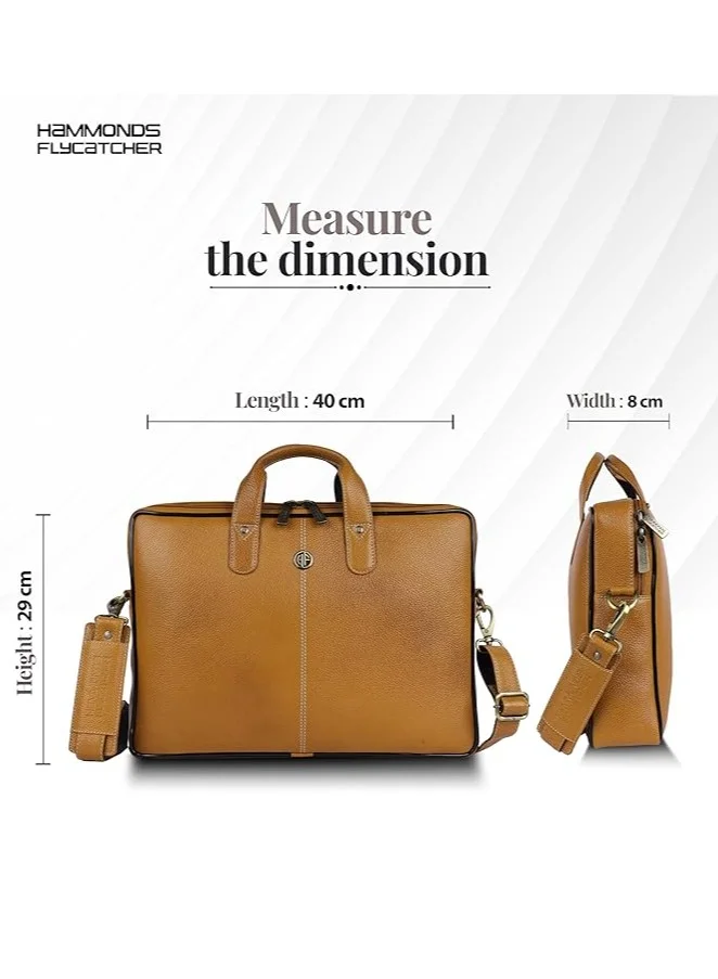 HAMMONDS FLYCATCHER Genuine Leather Office Bag for Men - 15.6 Inch Laptop Bag for Men, Professional Leather Bag for Men - Adjustable Straps and Multiple Compartments-Mango