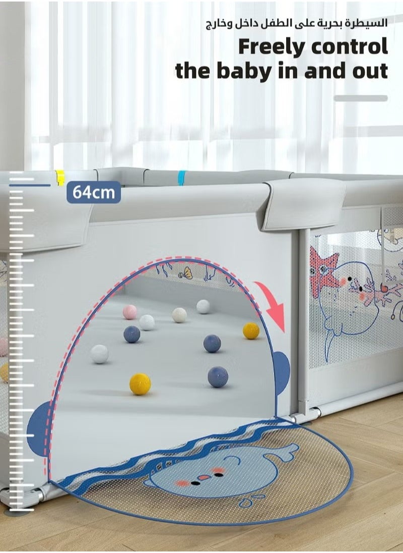 MIXDE Baby Playpen Fence, Portable Babies Playards for Toddlers, Safety Infant Activity Center,  Sturdy Play Area, with 2 Pull Rings, 60 Marine Balls and Storage Bag, 150x180cm  - Image 4