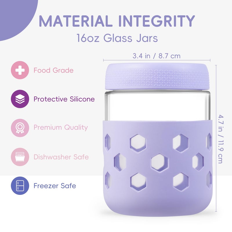 Gemice 6-Pack 16 oz Overnight Oats Containers with Lids and Silicone Sleeves, Glass Mason Jars with Airtight Lid, Dishwasher Safe, Wide Mouth Chia Seed Pudding Meal Prep Jar for Yogurt Berries Snack - Image 3