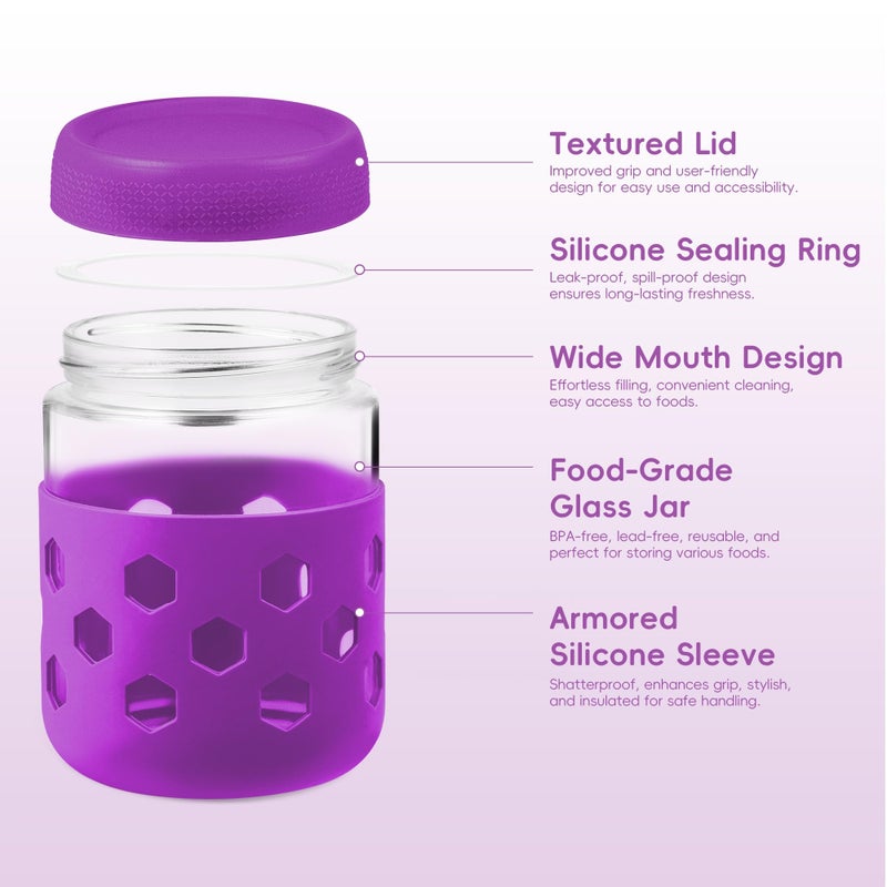 Gemice 6-Pack 16 oz Overnight Oats Containers with Lids and Silicone Sleeves, Glass Mason Jars with Airtight Lid, Dishwasher Safe, Wide Mouth Chia Seed Pudding Meal Prep Jar for Yogurt Berries Snack - Image 4