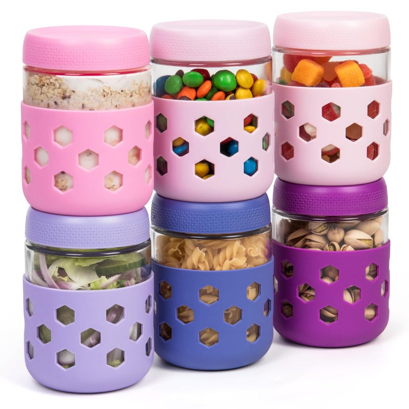 Gemice 6-Pack 16 oz Overnight Oats Containers with Lids and Silicone Sleeves, Glass Mason Jars with Airtight Lid, Dishwasher Safe, Wide Mouth Chia Seed Pudding Meal Prep Jar for Yogurt Berries Snack - Image 1