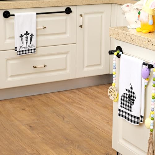 ARKENY Easter Kitchen Towels for Easter Decor Black Buffalo Plaid Check Bunny Dish Towels 18x26 Inch Bar Drying Cloth Carrot Hand Towel for Kitchen Bathroom Party Easter Decorations Set of 2 - Image 5