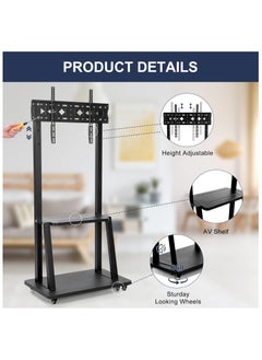 Gogoya Heavy-Duty Mobile TV Stand Cart with Wheels | Adjustable Height for 32-75" Smartboards & LCD/LED/OLED Screens | 100lbs Capacity, Portable Rolling Stand with Storage Shelf,Black  - Image 3