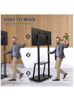 Gogoya Heavy-Duty Mobile TV Stand Cart with Wheels | Adjustable Height for 32-75" Smartboards & LCD/LED/OLED Screens | 100lbs Capacity, Portable Rolling Stand with Storage Shelf,Black  - Image 5