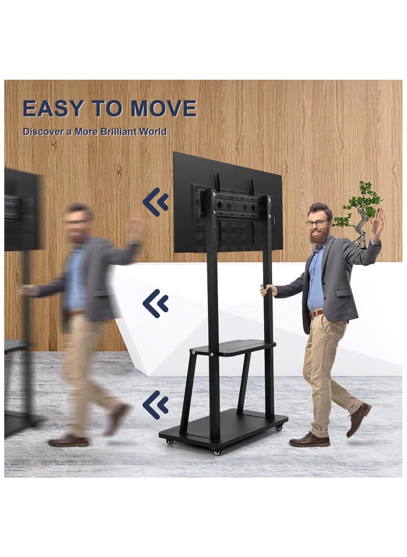 Gogoya - Heavy-Duty Mobile TV Stand Cart with Wheels | Adjustable Height for 32-75" Smartboards & LCD/LED/OLED Screens | 100lbs Capacity, Portable Rolling Stand with Storage Shelf,Black - Image 1