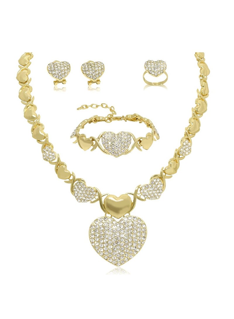 Excefore Women Jewelry Necklace Set, Bridesmaid Jewelry Set for Wedding, 18K Gold Plated Bride Bridesmaid Fashion Rhinestone Wedding Jewelry, for Bridesmaids Bridal Party Prom (Heart) - Image 1