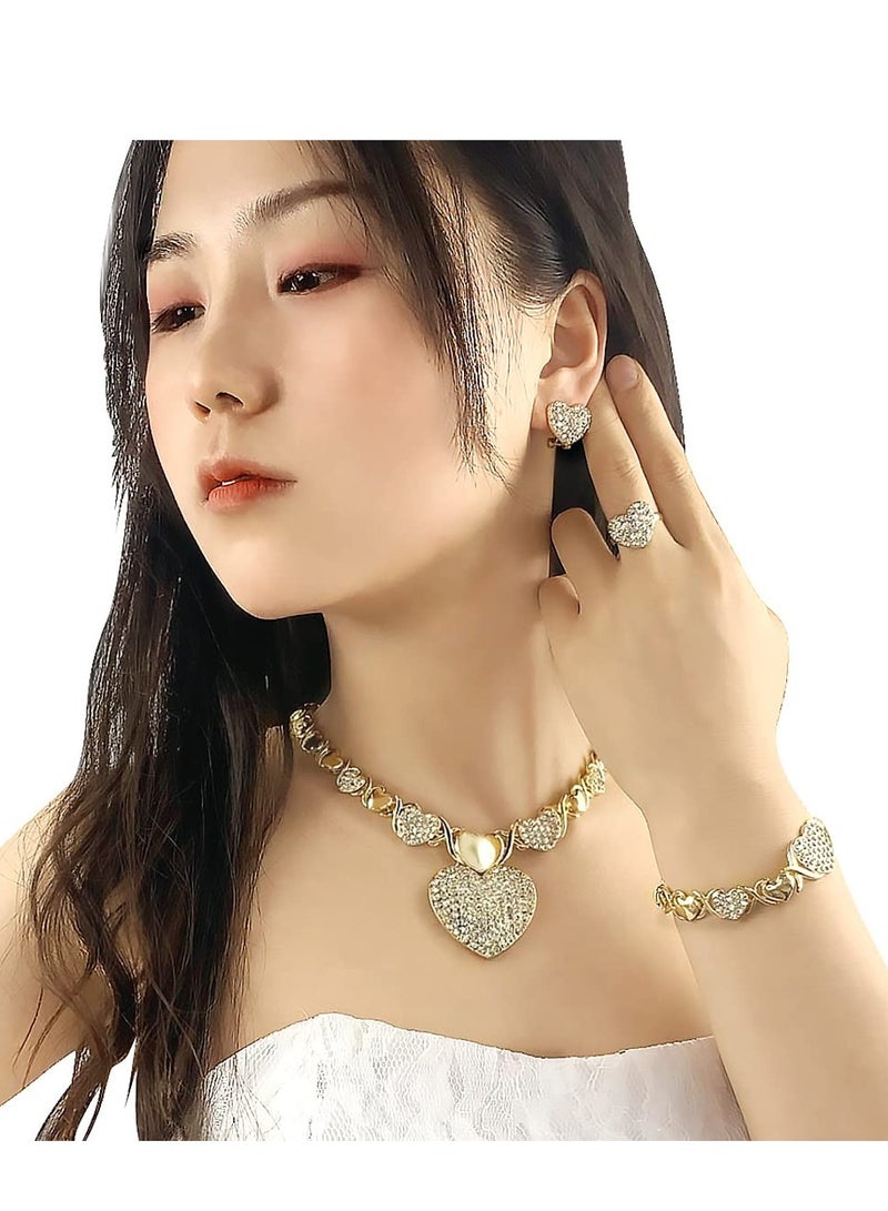 Excefore Women Jewelry Necklace Set, Bridesmaid Jewelry Set for Wedding, 18K Gold Plated Bride Bridesmaid Fashion Rhinestone Wedding Jewelry, for Bridesmaids Bridal Party Prom (Heart) - Image 5