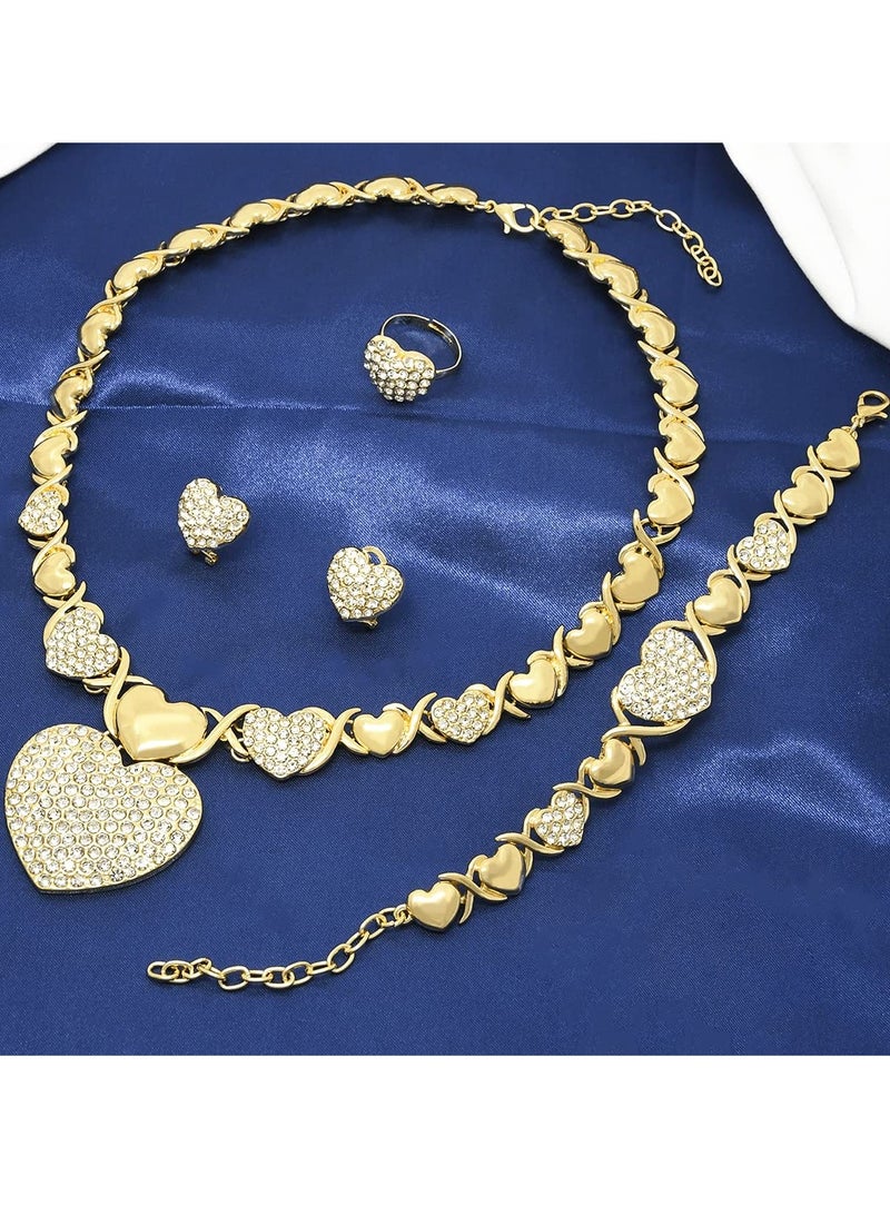 Excefore Women Jewelry Necklace Set, Bridesmaid Jewelry Set for Wedding, 18K Gold Plated Bride Bridesmaid Fashion Rhinestone Wedding Jewelry, for Bridesmaids Bridal Party Prom (Heart) - Image 2