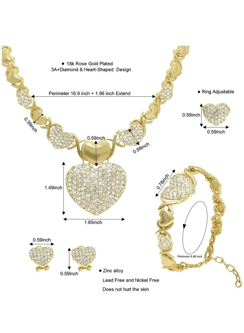 Excefore Women Jewelry Necklace Set, Bridesmaid Jewelry Set for Wedding, 18K Gold Plated Bride Bridesmaid Fashion Rhinestone Wedding Jewelry, for Bridesmaids Bridal Party Prom (Heart) - Image 3