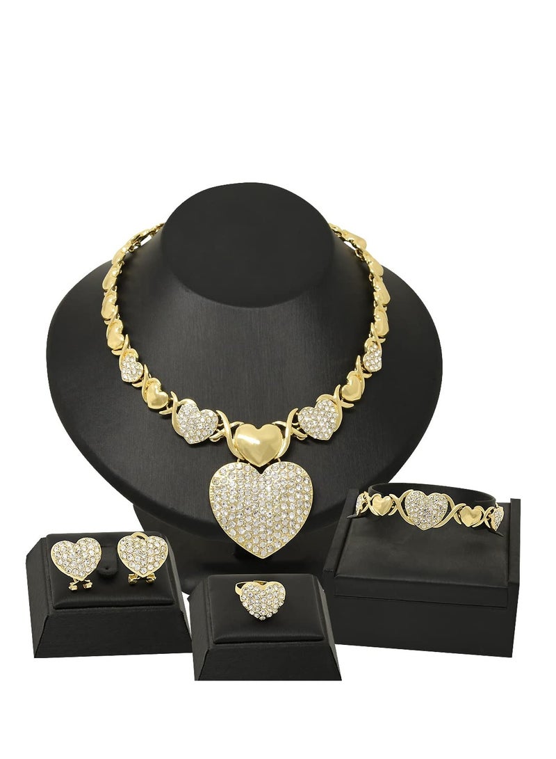 Excefore Women Jewelry Necklace Set, Bridesmaid Jewelry Set for Wedding, 18K Gold Plated Bride Bridesmaid Fashion Rhinestone Wedding Jewelry, for Bridesmaids Bridal Party Prom (Heart) - Image 4