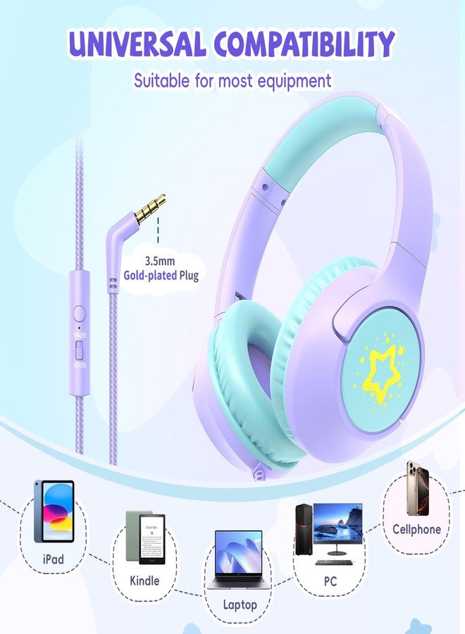 Botesty Sound Kids Headphones with Cord, 85/94dB Volume Limited Wired Over-Ear Kid Headphones with Microphone for Kids Toddler, Girls Headphones with wire 3.5mm Cable for Online Learning School Travel, Purple - Image 2