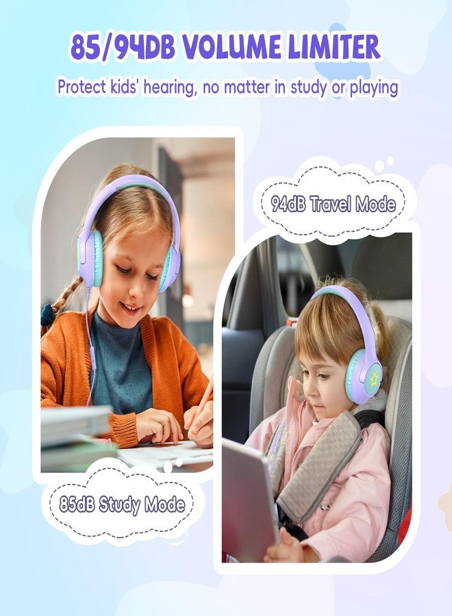 Botesty Sound Kids Headphones with Cord, 85/94dB Volume Limited Wired Over-Ear Kid Headphones with Microphone for Kids Toddler, Girls Headphones with wire 3.5mm Cable for Online Learning School Travel, Purple - Image 3