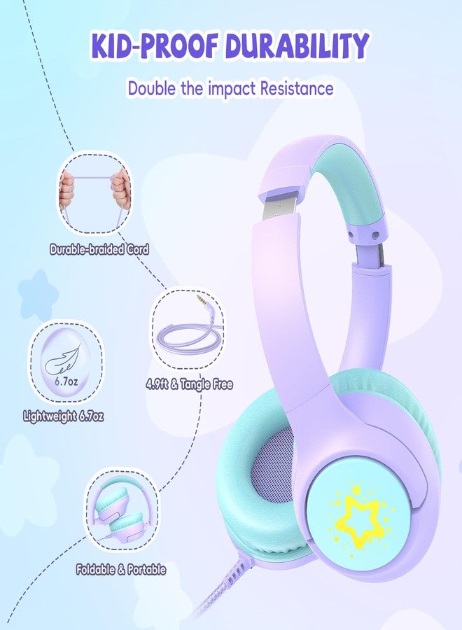 Botesty Sound Kids Headphones with Cord, 85/94dB Volume Limited Wired Over-Ear Kid Headphones with Microphone for Kids Toddler, Girls Headphones with wire 3.5mm Cable for Online Learning School Travel, Purple - Image 4