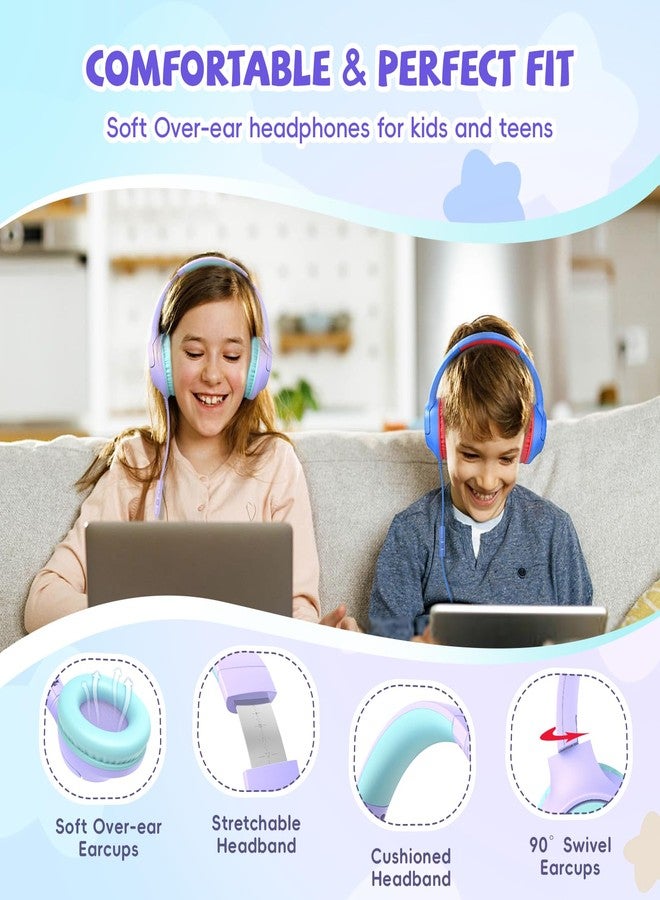Botesty Sound Kids Headphones with Cord, 85/94dB Volume Limited Wired Over-Ear Kid Headphones with Microphone for Kids Toddler, Girls Headphones with wire 3.5mm Cable for Online Learning School Travel, Purple - Image 5