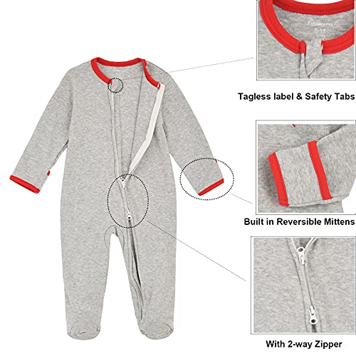 Aablexema Baby Footie Pajama with Mitten Cuffs, Double Zipper Infant Cotton clothes Sleeper Pjs, Footed Sleep Play(Snow & Rocket & Space, 6-9 Months) - Image 3