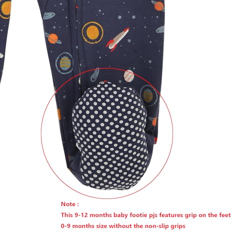 Aablexema Baby Footie Pajama with Mitten Cuffs, Double Zipper Infant Cotton clothes Sleeper Pjs, Footed Sleep Play(Snow & Rocket & Space, 6-9 Months) - Image 5