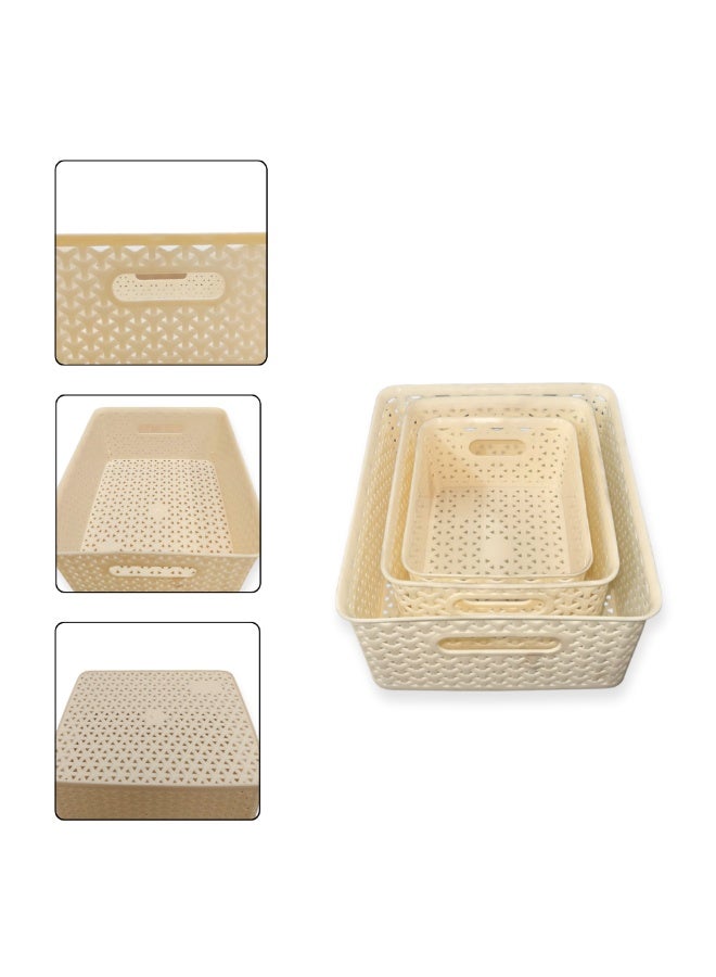 SNH Storage Basket Set of 3 | Multi-Purpose Plastic Organizer with Handles | Durable, Rectangular Space Saving Shelf & Container for Kitchen, Bathroom, Office, Fridge & Home Storage - Image 2