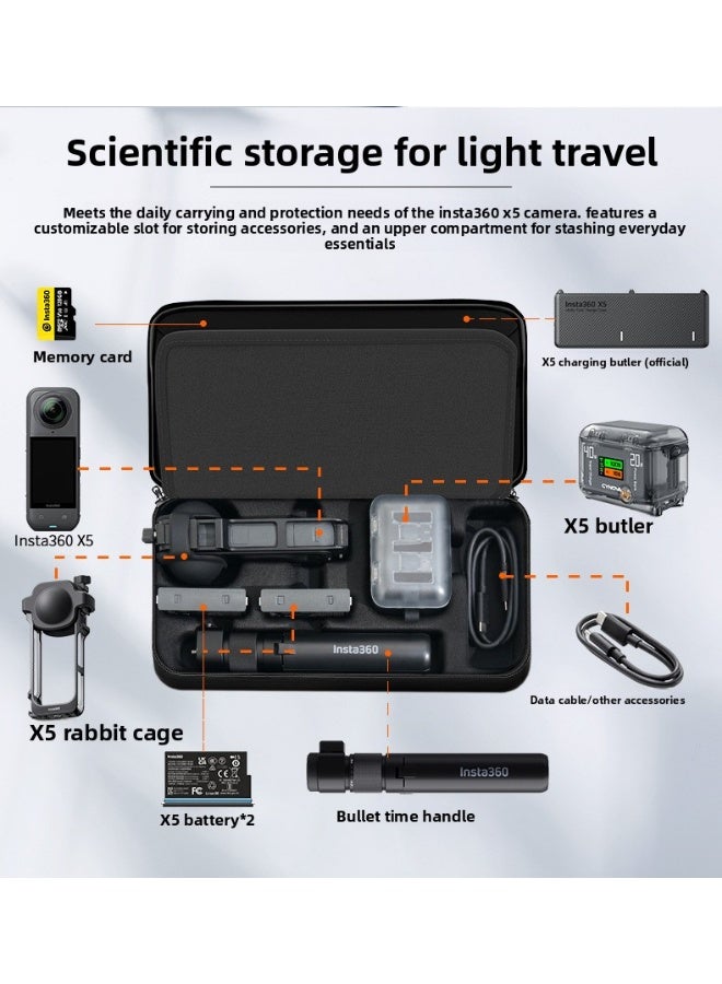 CYNOVA Portable Storage Case for Insta360 X5 Camera – Waterproof Shockproof Carrying Bag with Precise Slot Design, Multi-Pocket Organizer, and Durable 900D Fabric - Image 4