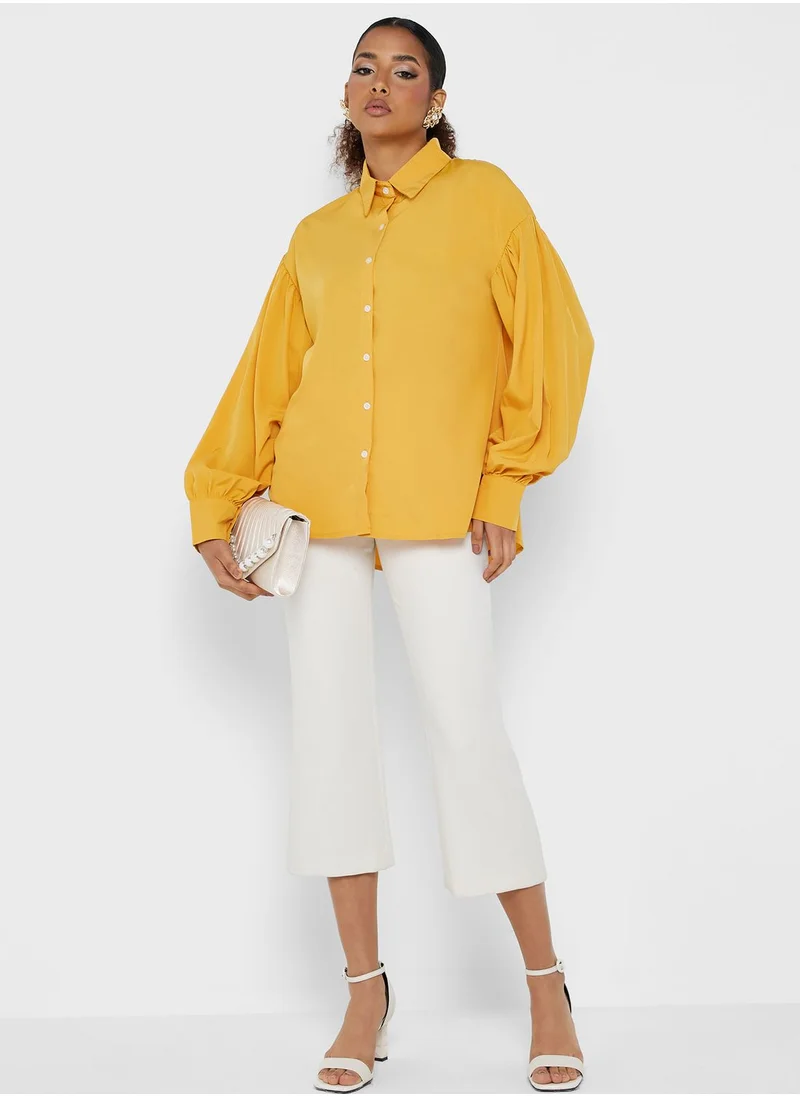 خزانة Puffed Sleeve Button Down Shirt