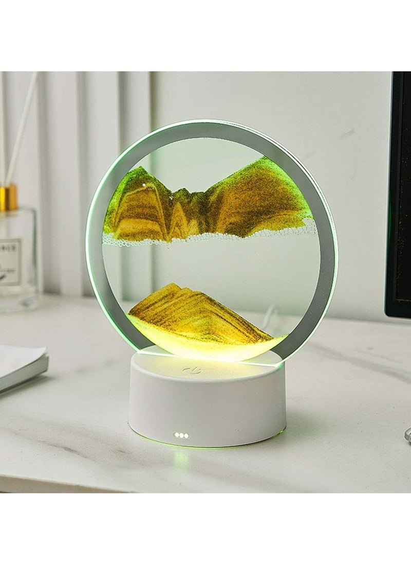 Moving Sand Art Picture Lamp With Light 3D Kinetic Art Sand Sandscape In Motion Display Round Glass Flowing Sand Frame Lamp With Colorful LED Dynamic Sand Art Liquid Motion Sand Picture Lamp For Home Decor Office Study