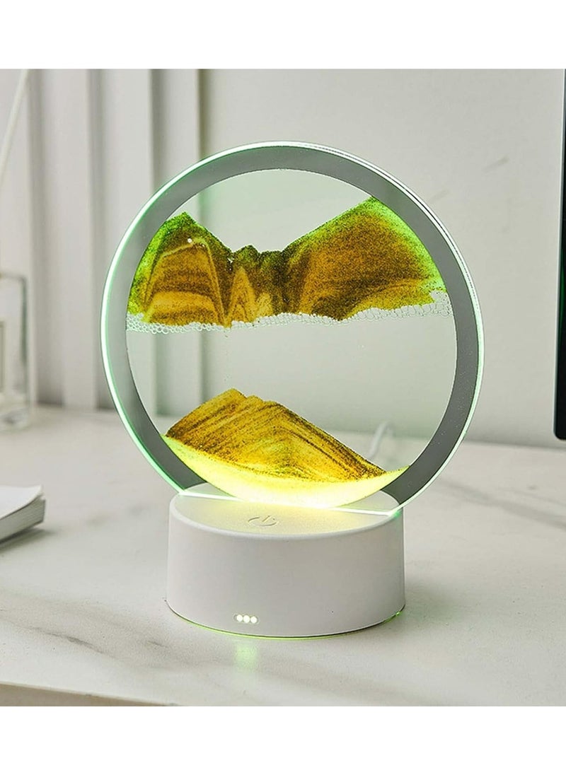 Moving Sand Art Picture Lamp With Light 3D Kinetic Art Sand Sandscape In Motion Display Round Glass Flowing Sand Frame Lamp With Colorful LED Dynamic Sand Art Liquid Motion Sand Picture Lamp For Home Decor Office Study