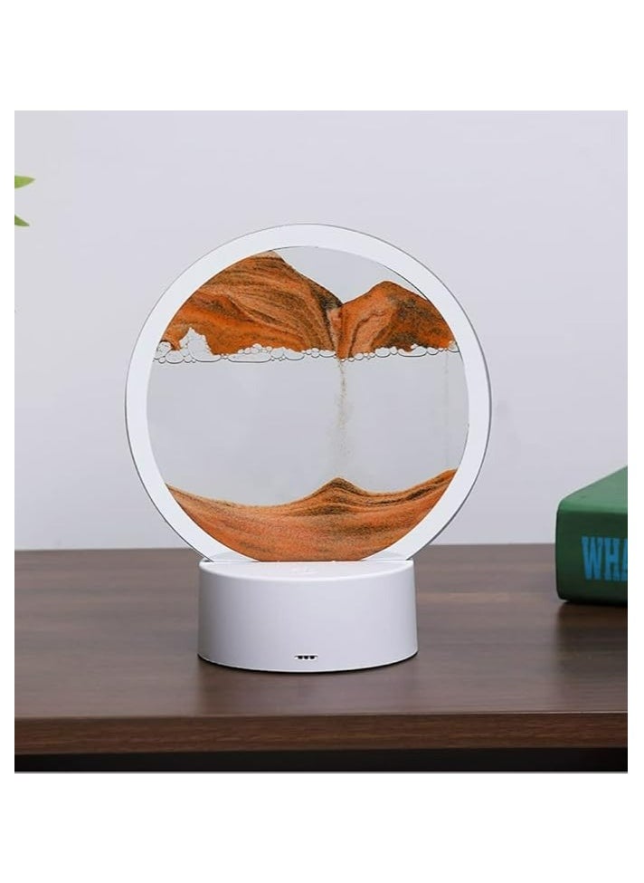 Moving Sand Art Picture Lamp With Light 3D Kinetic Art Sand Sandscape In Motion Display Round Glass Flowing Sand Frame Lamp With Colorful LED Dynamic Sand Art Liquid Motion Sand Picture Lamp For Home Decor Office Study