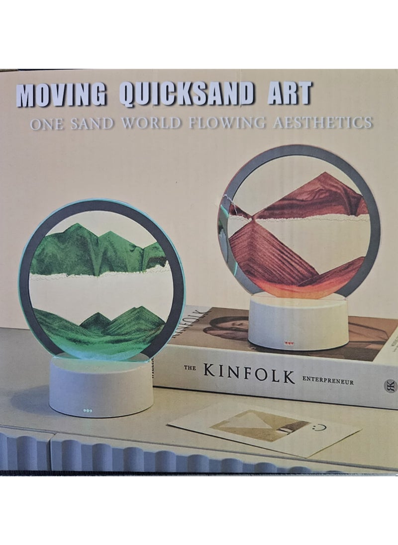 Moving Sand Art Picture Lamp With Light 3D Kinetic Art Sand Sandscape In Motion Display Round Glass Flowing Sand Frame Lamp With Colorful LED Dynamic Sand Art Liquid Motion Sand Picture Lamp For Home Decor Office Study