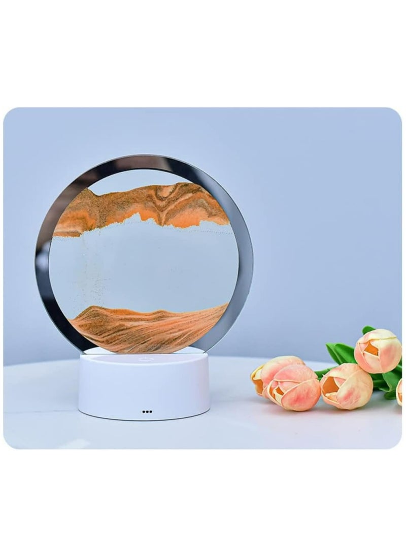 Moving Sand Art Picture Lamp With Light 3D Kinetic Art Sand Sandscape In Motion Display Round Glass Flowing Sand Frame Lamp With Colorful LED Dynamic Sand Art Liquid Motion Sand Picture Lamp For Home Decor Office Study